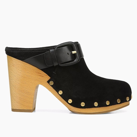 Veronica Beard Dacey Black Suede Studded Clog Mules Wood Heel Women’s Size 8 NEW - Picture 1 of 7